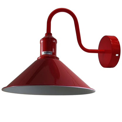 Curved Swan Neck Wall Light with Shade – 9 Colours, E27 - Red, Flat Cone 22 cm Red, Without Bulb