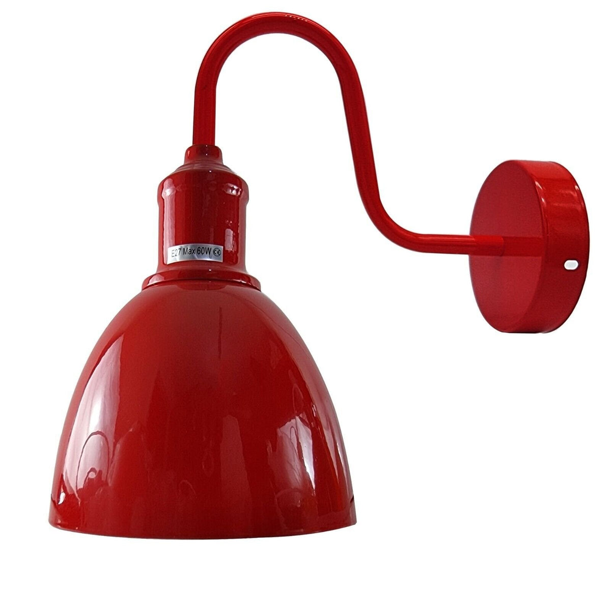 Curved Swan Neck Wall Light with Shade – 9 Colours, E27 - Red, Retro 15 cm Red, Without Bulb