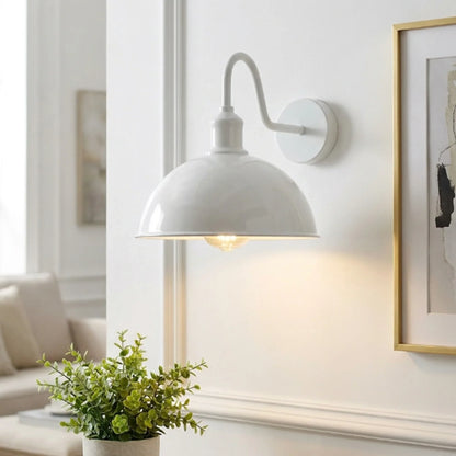 Curved Swan Neck Wall Light with Shade – 9 Colours, E27 - White, Dome 21 cm White, Without Bulb