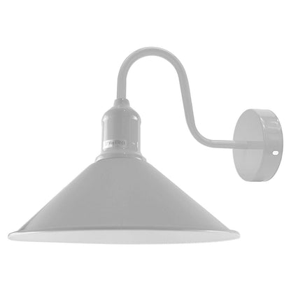 Curved Swan Neck Wall Light with Shade – 9 Colours, E27 - White, Flat Cone 22 cm White, Without Bulb