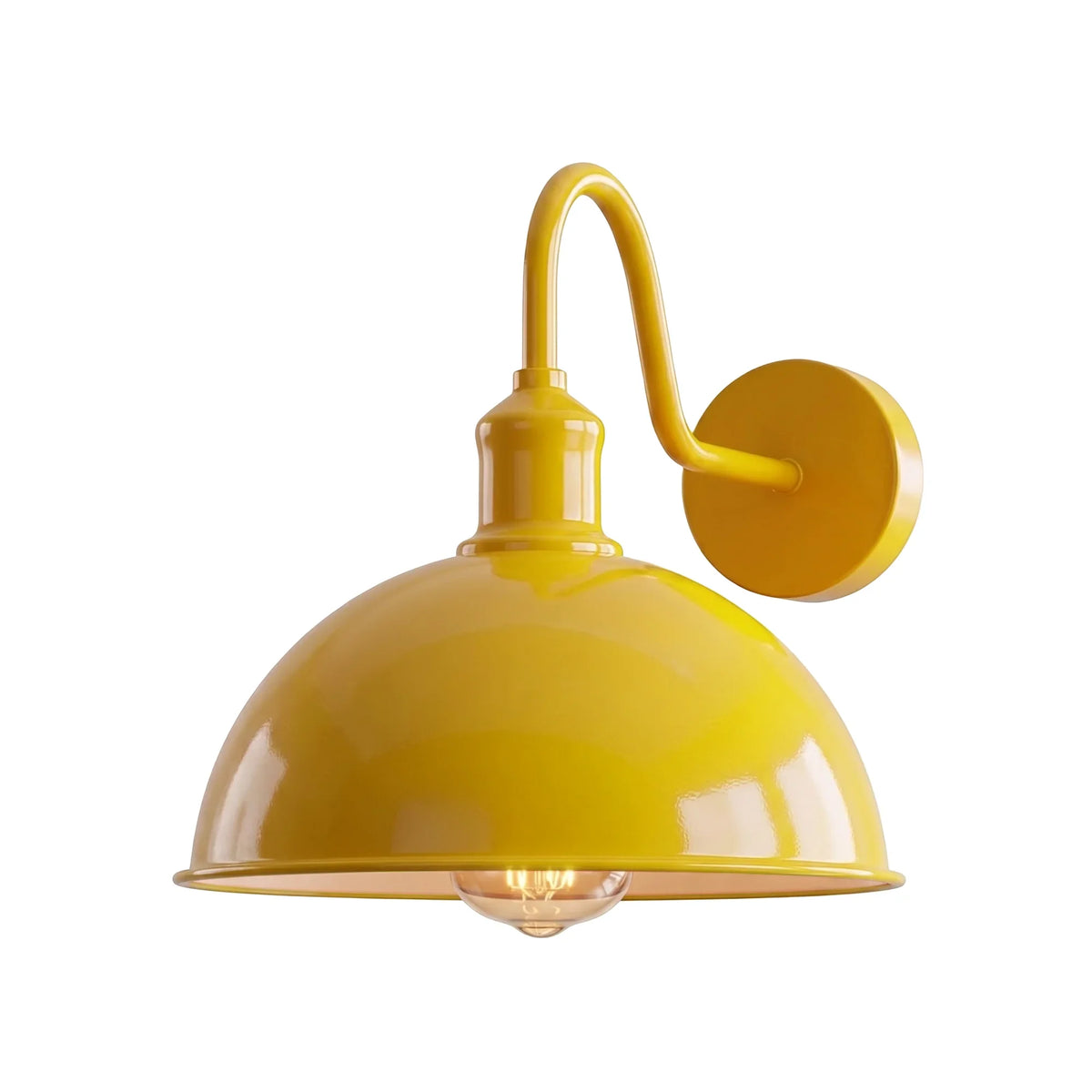 Curved Swan Neck Wall Light with Shade – 9 Colours, E27 - Yellow, Dome 21 cm Yellow, Without Bulb