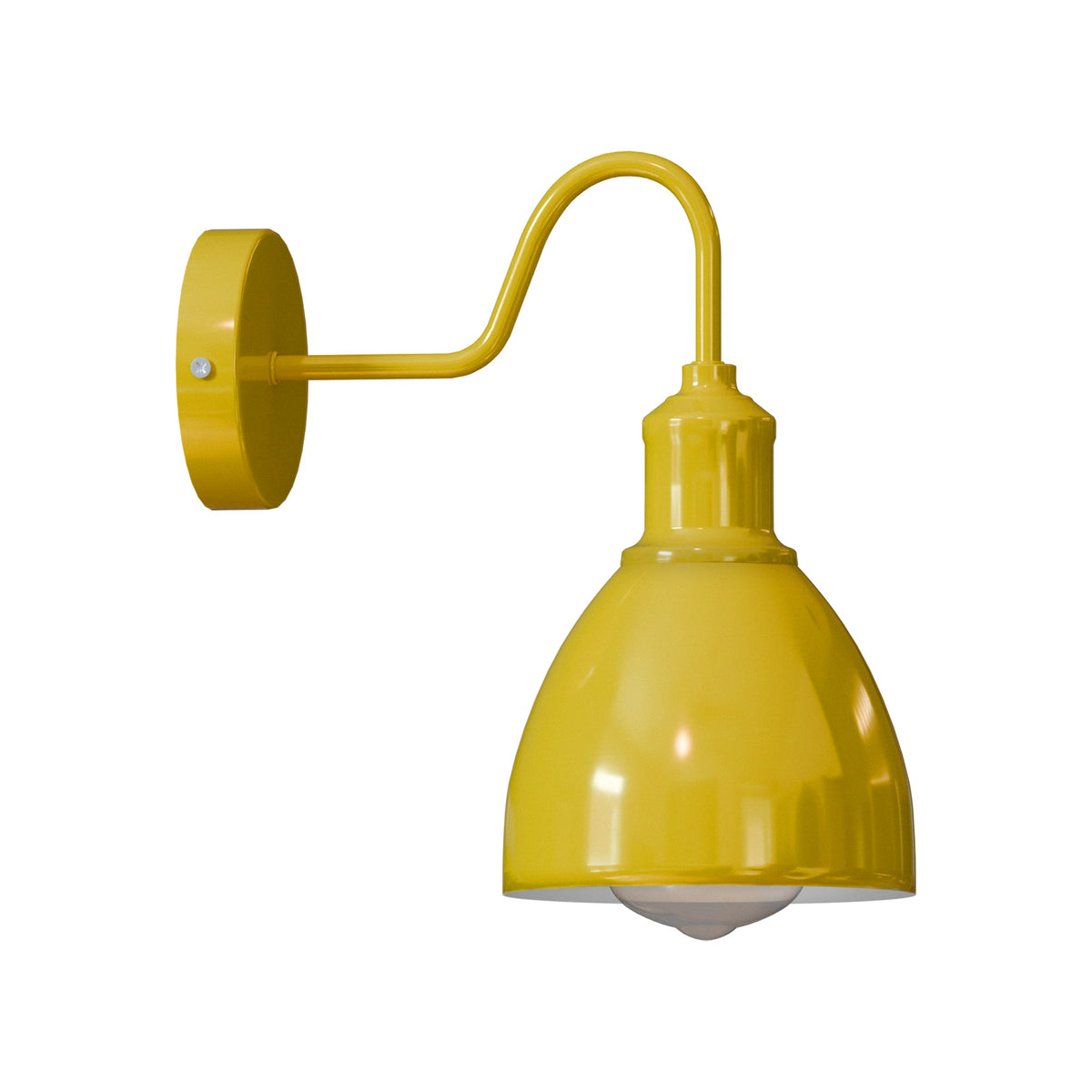 Curved Swan Neck Wall Light with Shade – 9 Colours, E27 - Yellow, Retro 15 cm Yellow Bracket, Without Bulb
