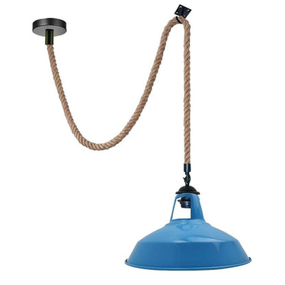 2 m Hemp Rope Pendant Light – Barn, Dome, Curvy or Hemp Shades - Black, Barn Slotted 30 cm Blue Hook, Without Bulb