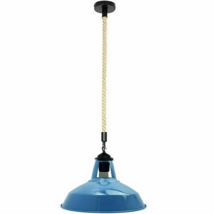2 m Hemp Rope Pendant Light – Barn, Dome, Curvy or Hemp Shades - Black, Barn Slotted 30 cm Blue, Without Bulb