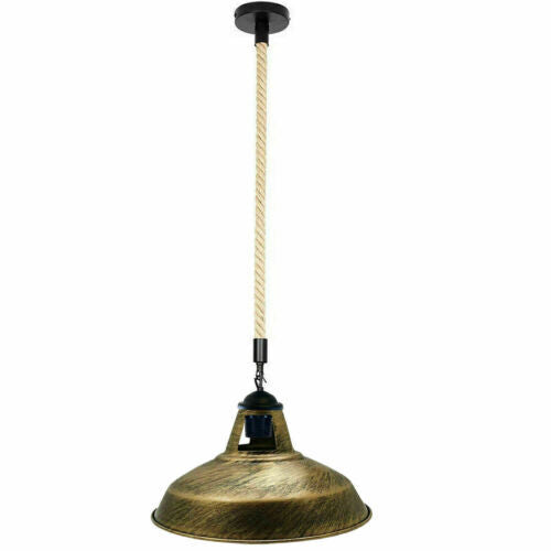 2 m Hemp Rope Pendant Light – Barn, Dome, Curvy or Hemp Shades - Black, Barn Slotted 30 cm Brushed Copper, Without Bulb