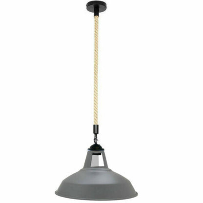 2 m Hemp Rope Pendant Light – Barn, Dome, Curvy or Hemp Shades - Black, Barn Slotted 30 cm Grey, Without Bulb