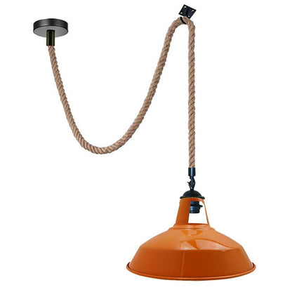 2 m Hemp Rope Pendant Light – Barn, Dome, Curvy or Hemp Shades - Black, Barn Slotted 30 cm Orange Hook, Without Bulb