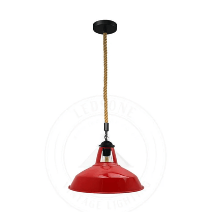 2 m Hemp Rope Pendant Light – Barn, Dome, Curvy or Hemp Shades - Black, Barn Slotted 30 cm Red, Without Bulb