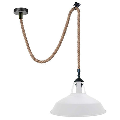 2 m Hemp Rope Pendant Light – Barn, Dome, Curvy or Hemp Shades - Black, Barn Slotted 30 cm White Hook, Without Bulb