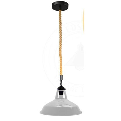 2 m Hemp Rope Pendant Light – Barn, Dome, Curvy or Hemp Shades - Black, Barn Slotted 30 cm White, Without Bulb