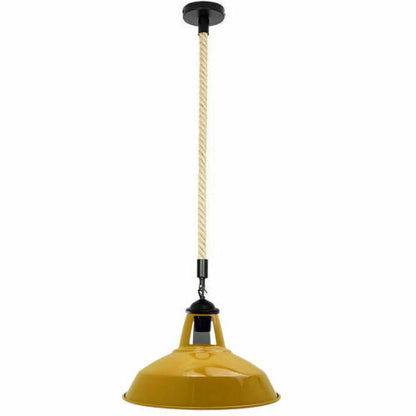 2 m Hemp Rope Pendant Light – Barn, Dome, Curvy or Hemp Shades - Black, Barn Slotted 30 cm Yellow, Without Bulb