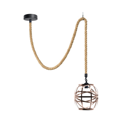 2 m Hemp Rope Pendant Light – Barn, Dome, Curvy or Hemp Shades - Black, Cage Copper, Without Bulb