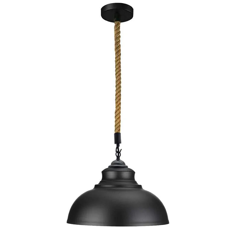 2 m Hemp Rope Pendant Light – Barn, Dome, Curvy or Hemp Shades - Black, Curvy 29 cm Black & White Inner, Without Bulb