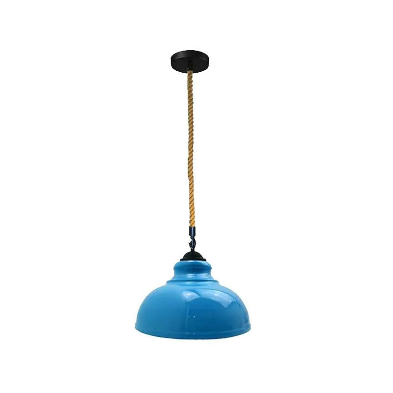 2 m Hemp Rope Pendant Light – Barn, Dome, Curvy or Hemp Shades - Black, Curvy 29 cm Blue, Without Bulb