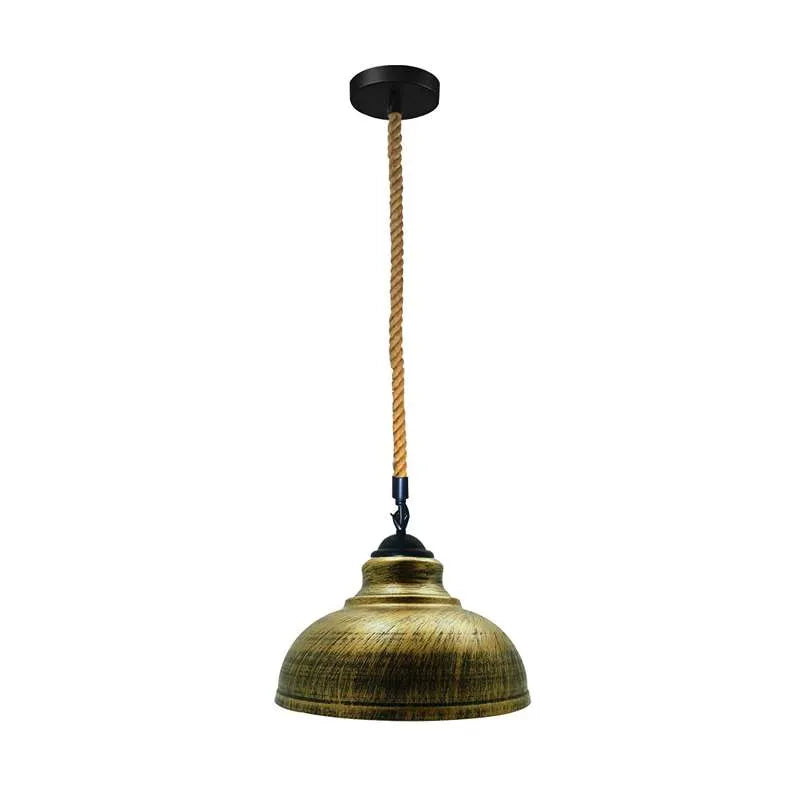 2 m Hemp Rope Pendant Light – Barn, Dome, Curvy or Hemp Shades - Black, Curvy 29 cm Brushed Brass, Without Bulb