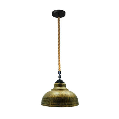 2 m Hemp Rope Pendant Light – Barn, Dome, Curvy or Hemp Shades - Black, Curvy 29 cm Brushed Brass, Without Bulb