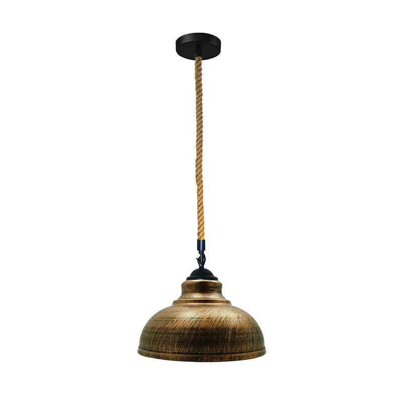 2 m Hemp Rope Pendant Light – Barn, Dome, Curvy or Hemp Shades - Black, Curvy 29 cm Brushed Copper, Without Bulb