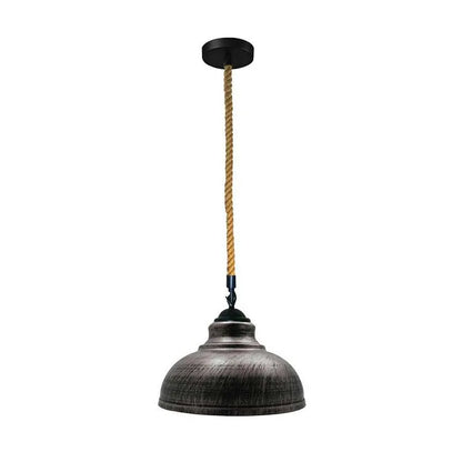 2 m Hemp Rope Pendant Light – Barn, Dome, Curvy or Hemp Shades - Black, Curvy 29 cm Brushed Silver, Without Bulb