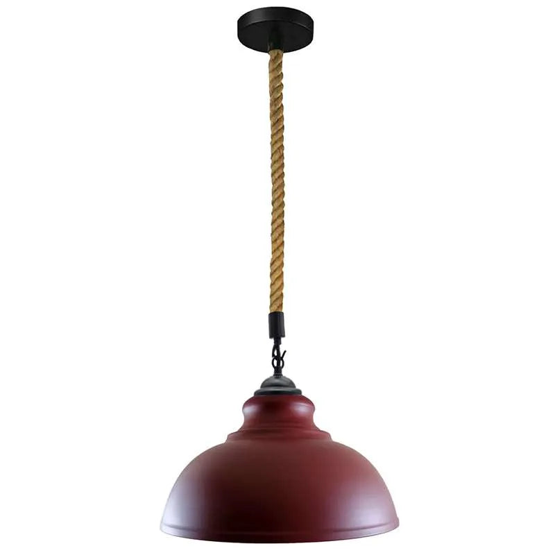 2 m Hemp Rope Pendant Light – Barn, Dome, Curvy or Hemp Shades - Black, Curvy 29 cm Burgundy, Without Bulb