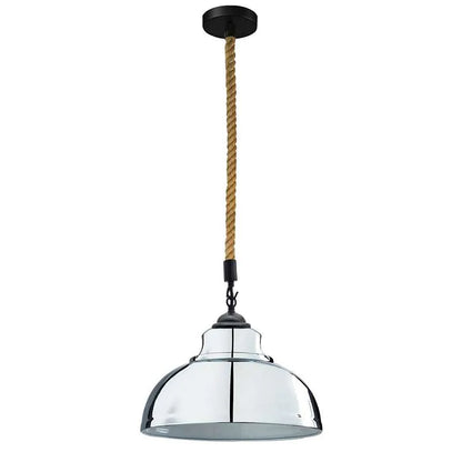 2 m Hemp Rope Pendant Light – Barn, Dome, Curvy or Hemp Shades - Black, Curvy 29 cm Chrome, Without Bulb