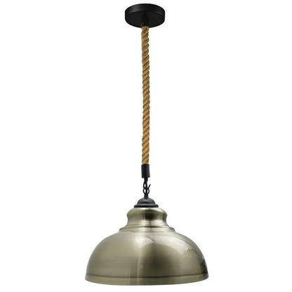 2 m Hemp Rope Pendant Light – Barn, Dome, Curvy or Hemp Shades - Black, Curvy 29 cm Green Brass, Without Bulb