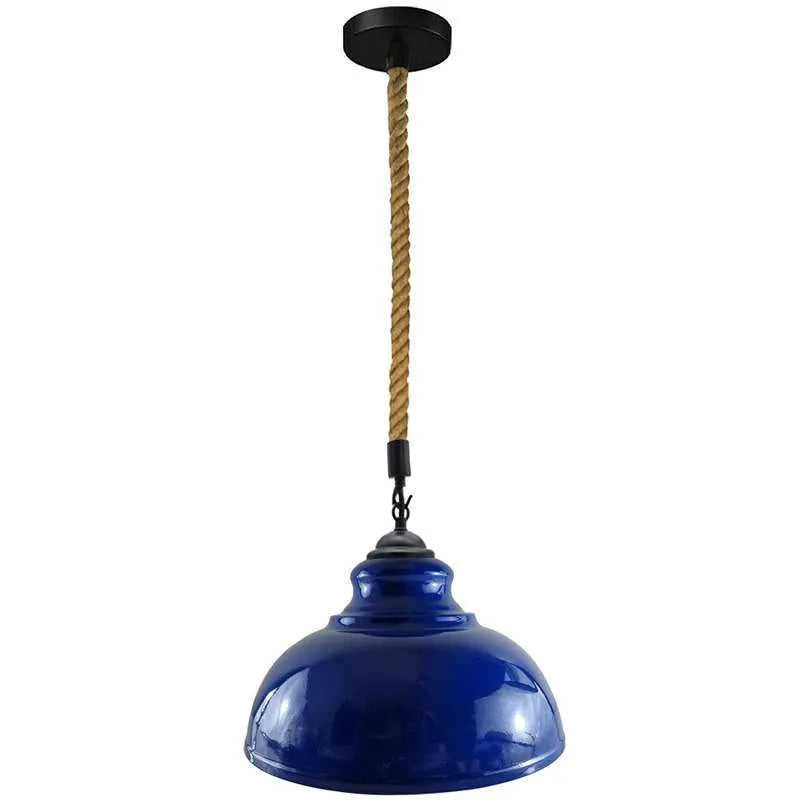 2 m Hemp Rope Pendant Light – Barn, Dome, Curvy or Hemp Shades - Black, Curvy 29 cm Navy Blue, Without Bulb