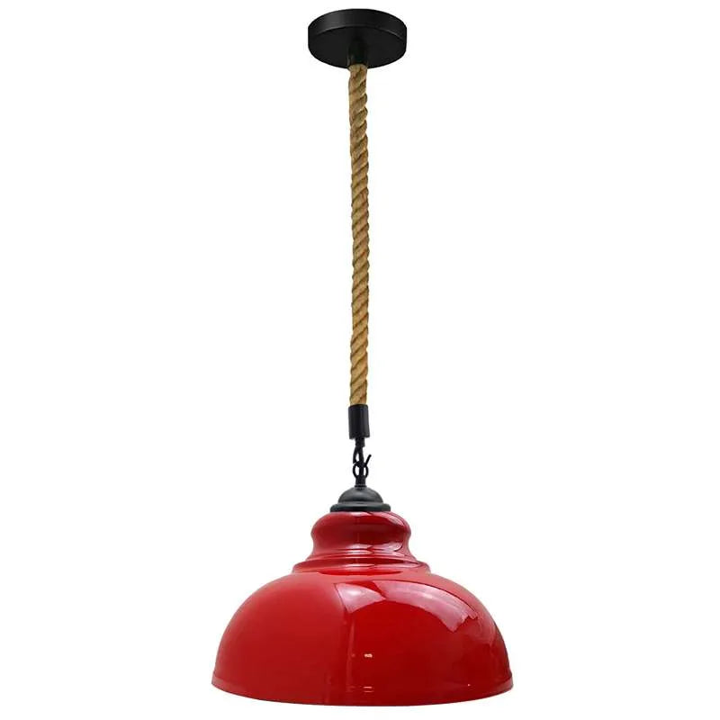 2 m Hemp Rope Pendant Light – Barn, Dome, Curvy or Hemp Shades - Black, Curvy 29 cm Red, Without Bulb