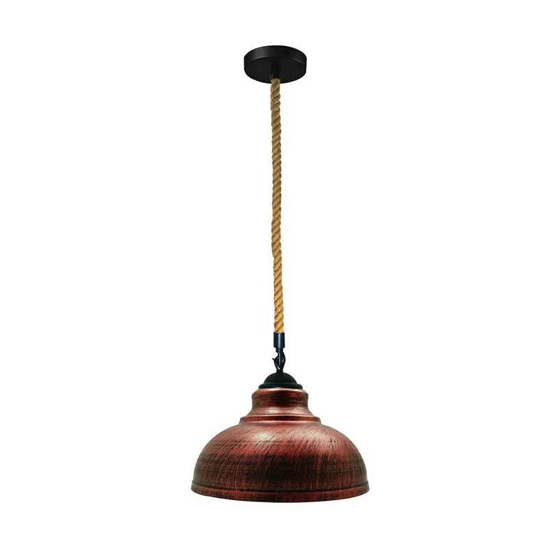 2 m Hemp Rope Pendant Light – Barn, Dome, Curvy or Hemp Shades - Black, Curvy 29 cm Rustic Red, Without Bulb