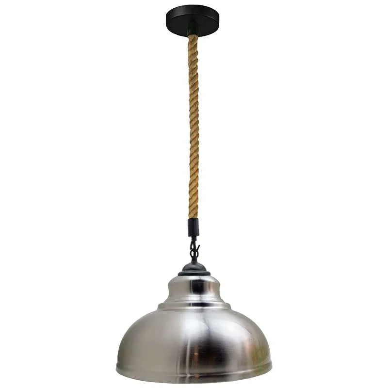 2 m Hemp Rope Pendant Light – Barn, Dome, Curvy or Hemp Shades - Black, Curvy 29 cm Satin Nickel, Without Bulb