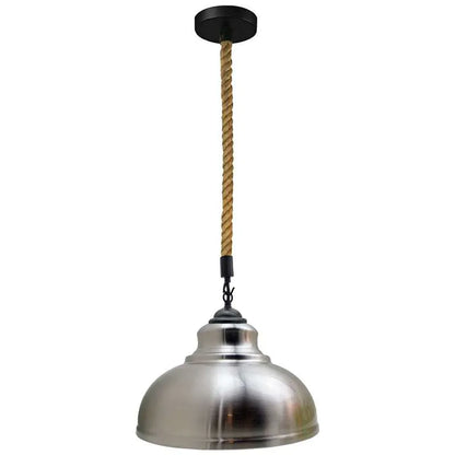 2 m Hemp Rope Pendant Light – Barn, Dome, Curvy or Hemp Shades - Black, Curvy 29 cm Satin Nickel, Without Bulb