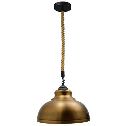 2 m Hemp Rope Pendant Light – Barn, Dome, Curvy or Hemp Shades - Black, Curvy 29 cm Yellow Brass, Without Bulb