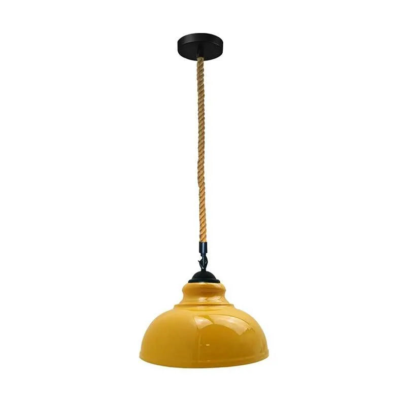 2 m Hemp Rope Pendant Light – Barn, Dome, Curvy or Hemp Shades - Black, Curvy 29 cm Yellow, Without Bulb