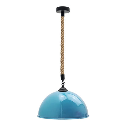2 m Hemp Rope Pendant Light – Barn, Dome, Curvy or Hemp Shades - Black, Dome 30 cm Light Blue, Without Bulb
