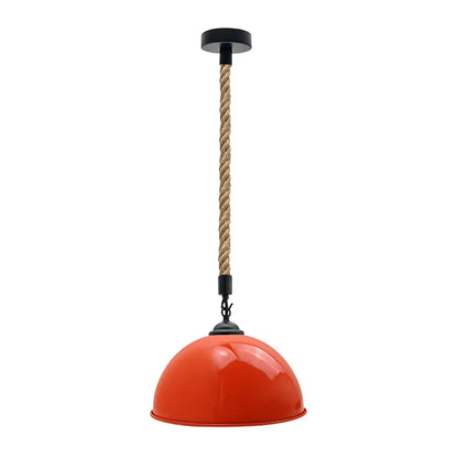 2 m Hemp Rope Pendant Light – Barn, Dome, Curvy or Hemp Shades - Black, Dome 30 cm Orange, Without Bulb