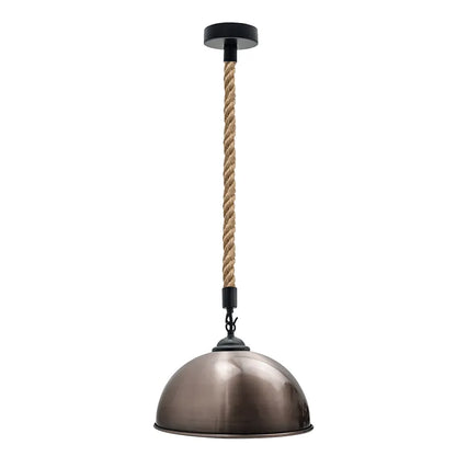 2 m Hemp Rope Pendant Light – Barn, Dome, Curvy or Hemp Shades - Black, Dome 30 cm Satin Nickel, Without Bulb