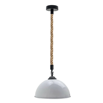 2 m Hemp Rope Pendant Light – Barn, Dome, Curvy or Hemp Shades - Black, Dome 30 cm White, Without Bulb