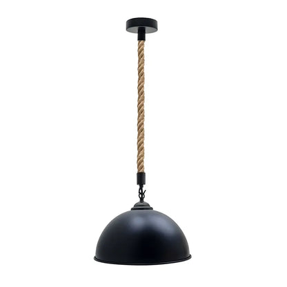 2 m Hemp Rope Pendant Light – Barn, Dome, Curvy or Hemp Shades - Black, Dome 40 cm Black, Without Bulb