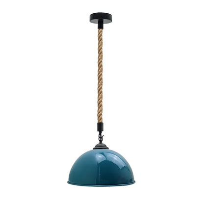 2 m Hemp Rope Pendant Light – Barn, Dome, Curvy or Hemp Shades - Black, Dome 40 cm Cyan Blue, Without Bulb