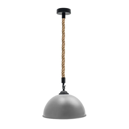 2 m Hemp Rope Pendant Light – Barn, Dome, Curvy or Hemp Shades - Black, Dome 40 cm Grey, Without Bulb