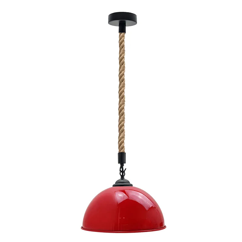 2 m Hemp Rope Pendant Light – Barn, Dome, Curvy or Hemp Shades - Black, Dome 40 cm Red, Without Bulb