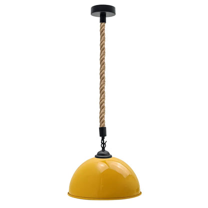 2 m Hemp Rope Pendant Light – Barn, Dome, Curvy or Hemp Shades - Black, Dome 40 cm Yellow, Without Bulb