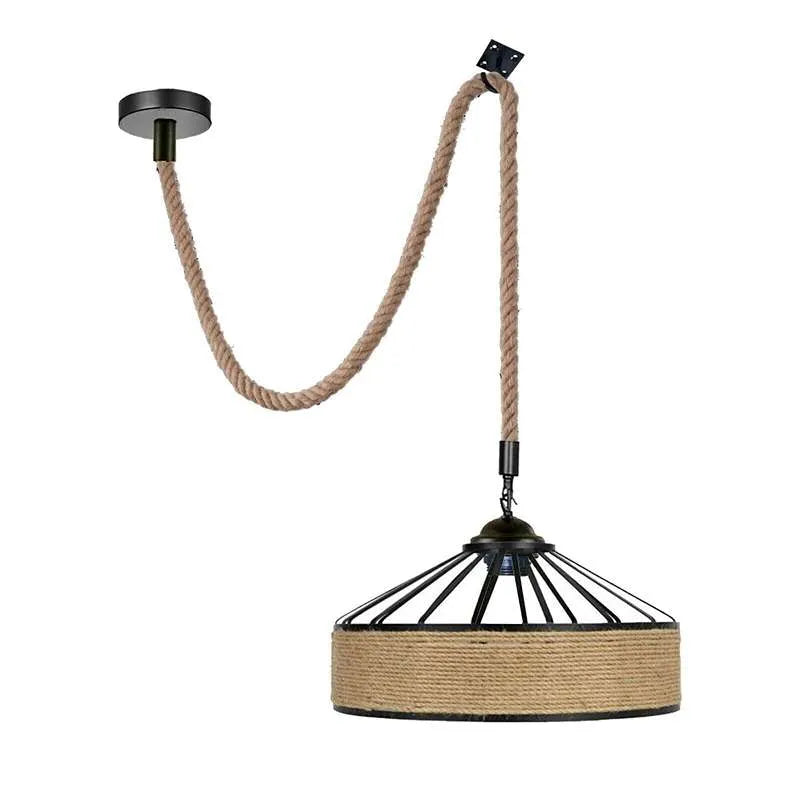 2 m Hemp Rope Pendant Light – Barn, Dome, Curvy or Hemp Shades - Black, Hemp 30 cm Hemp Hook, Without Bulb