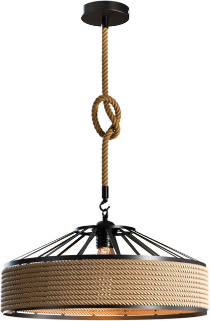2 m Hemp Rope Pendant Light – Barn, Dome, Curvy or Hemp Shades - Black, Hemp 40 cm Hemp, Without Bulb