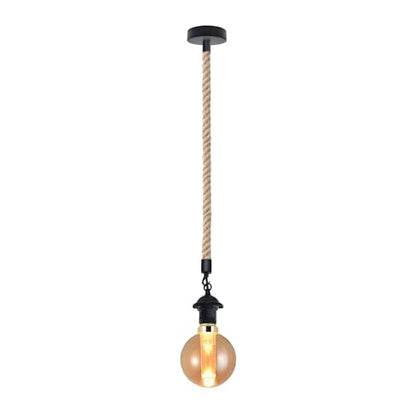 2 m Hemp Rope Pendant Light – Barn, Dome, Curvy or Hemp Shades - Black, No Shade, EDG125 LED Bulb 3W