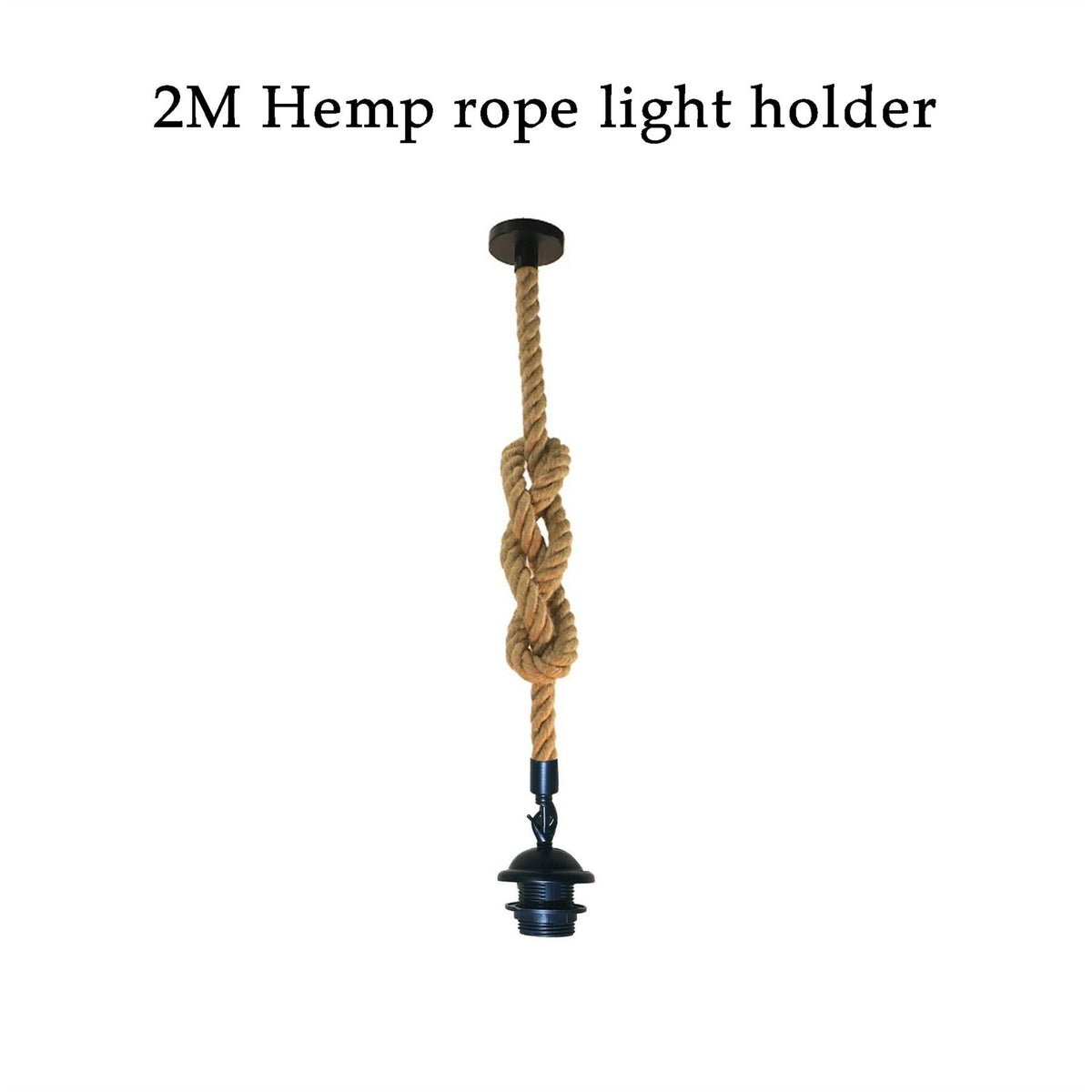2 m Hemp Rope Pendant Light – Barn, Dome, Curvy or Hemp Shades - Black, No Shade, Without Bulb