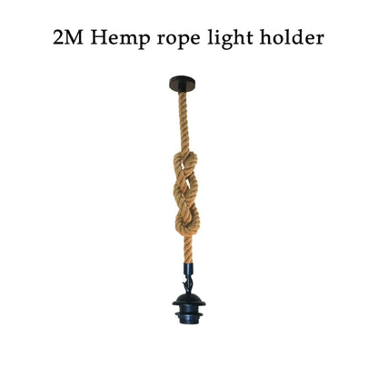 2 m Hemp Rope Pendant Light – Barn, Dome, Curvy or Hemp Shades - Black, No Shade, Without Bulb