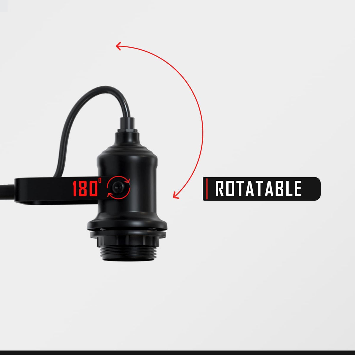 Swivel Arm Wall Light Holder – Black, E27, with or without Shade