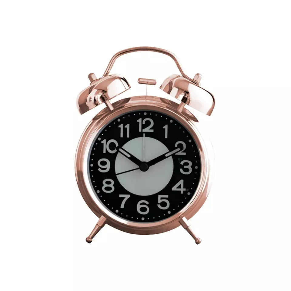Glow-in-the-Dark Twin Bell Alarm Clock – Loud Bell, Copper or Rose Gold - Rose Gold