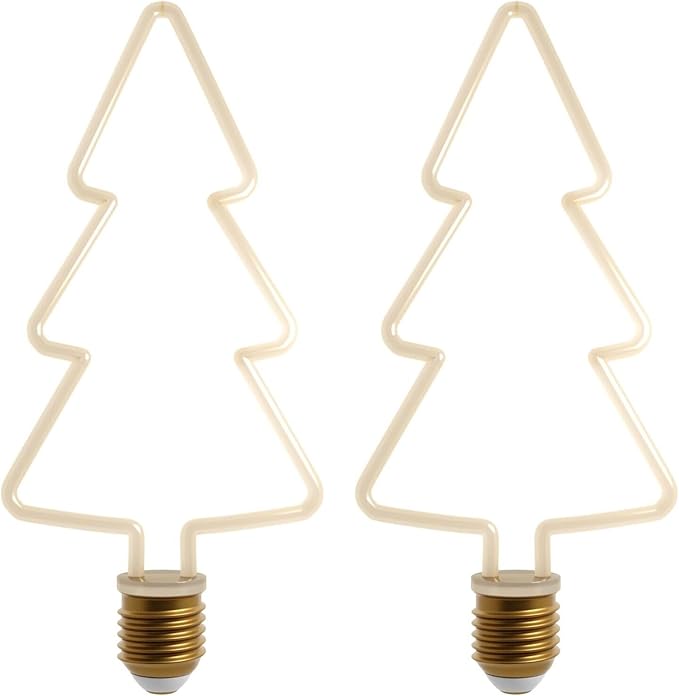 Decorative LED Filament Bulbs E27 – Heart, Star, Spiral, Christmas Tree & More - Christmas Tree, Pack of 2, 8W