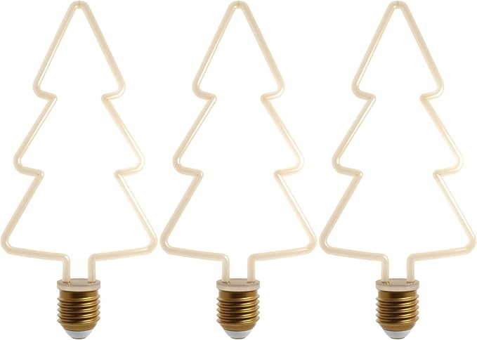 Decorative LED Filament Bulbs E27 – Heart, Star, Spiral, Christmas Tree & More - Christmas Tree, Pack of 3, 8W